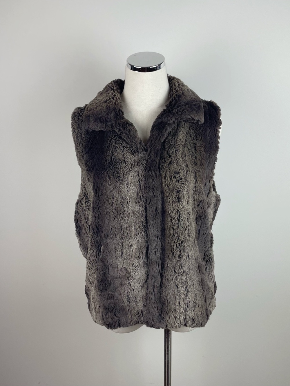 Betsey Johnson Brown Fuzzy Faux Fur Collared Vest Women Medium